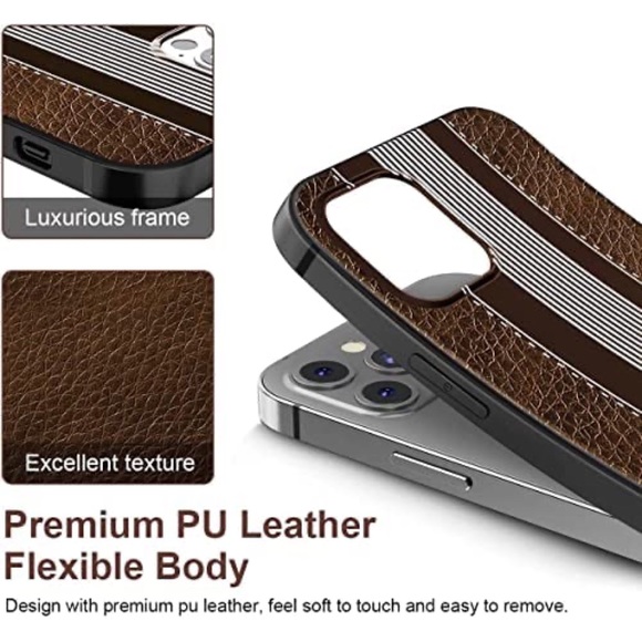 iPhone 12/12 Pro Soft Silicone Premium PU Leather Full Protective Striped Case - Picture 2 of 9